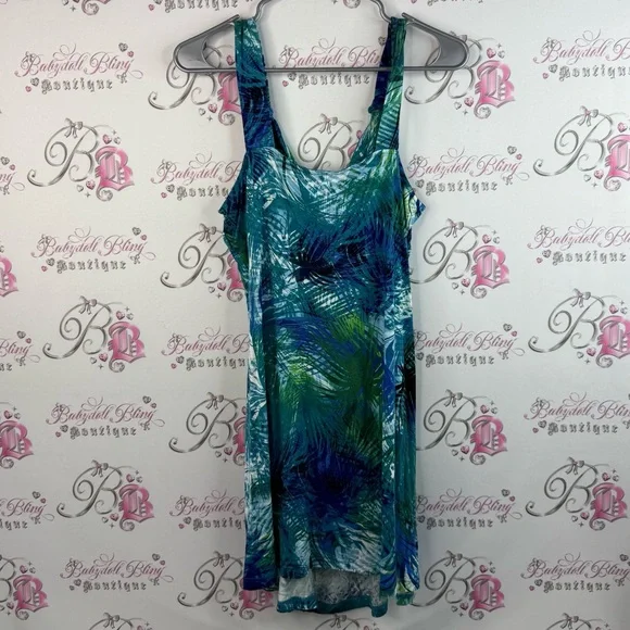 Denver Hayes dress, tropical beach, flowy Blue and Green Patterned Dress - Picture 2 of 12
